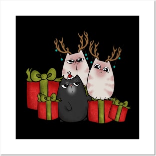 Christmas Cat Gifts Presents Reindeer Antlers Posters and Art